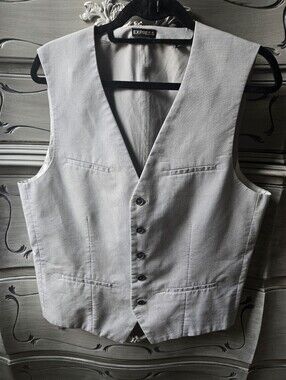 Express Men's Light Gray Striped Button Vest